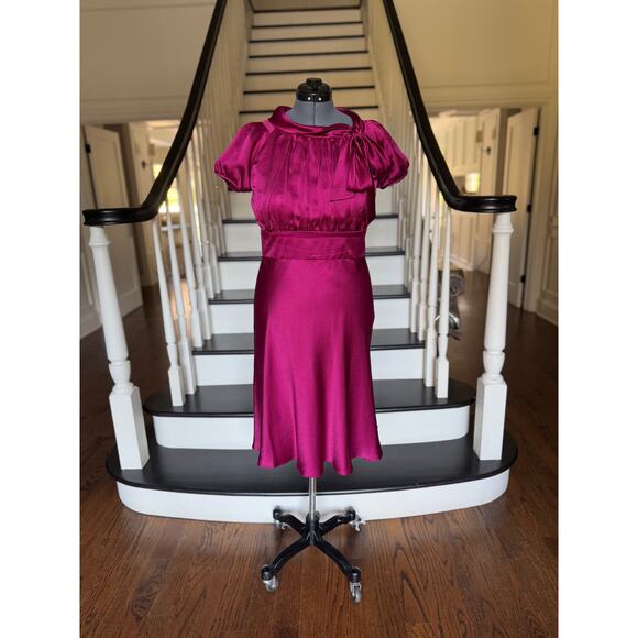 Boutique Retro Silk Raspberry Special Occasion Dress Wedding Guest Derby Party - Picture 3 of 12